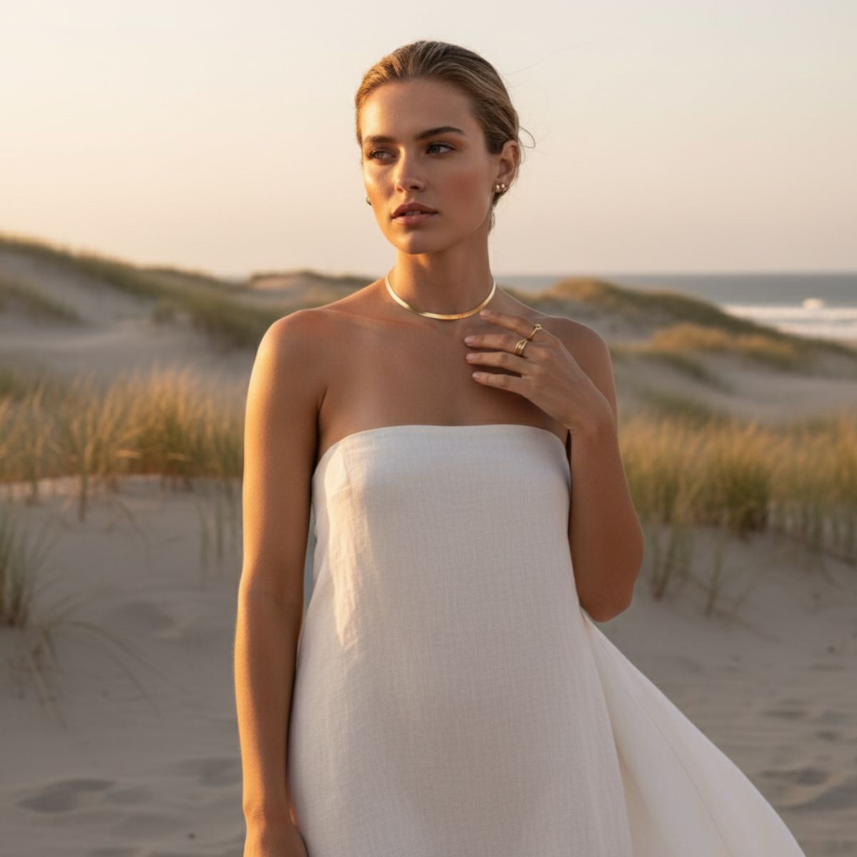 Elegant Flat Gold Chain Necklace - Adjustable Gold Choker