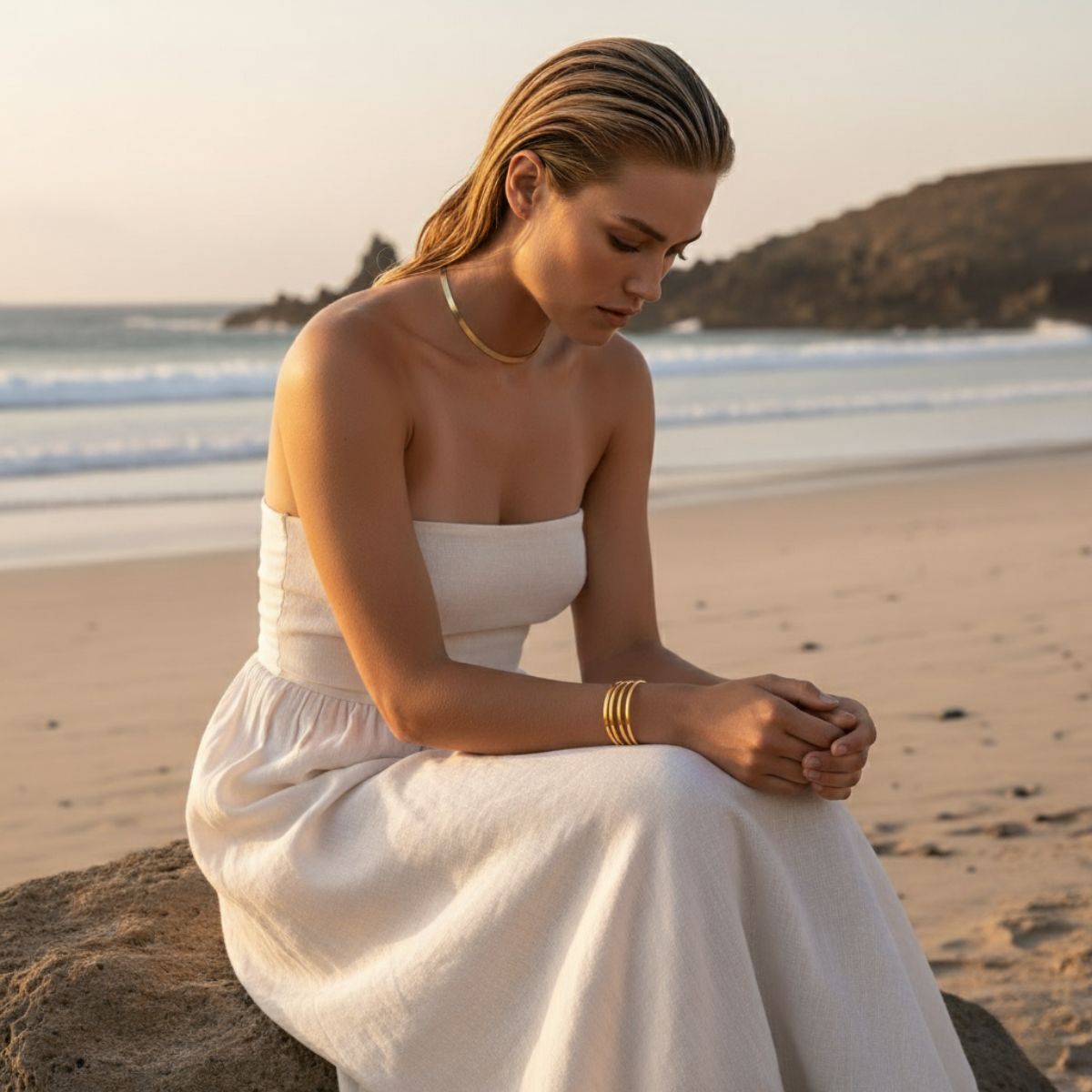 Elegant Flat Gold Chain Necklace - Adjustable Gold Choker