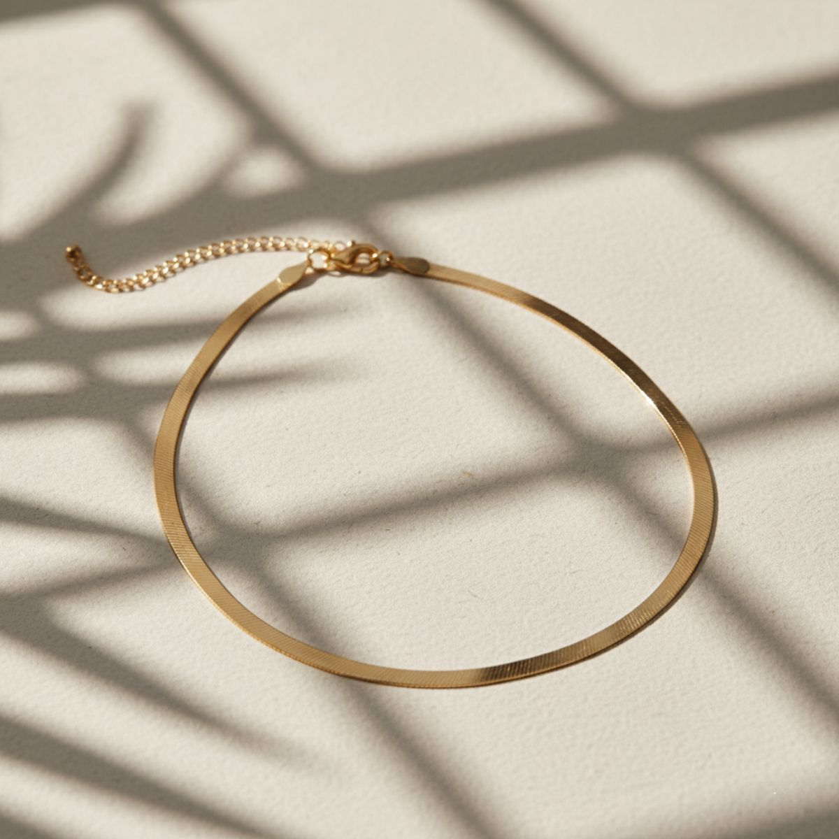 Elegant Flat Gold Chain Necklace - Adjustable Gold Choker