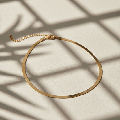 Elegant Flat Gold Chain Necklace - Adjustable Gold Choker