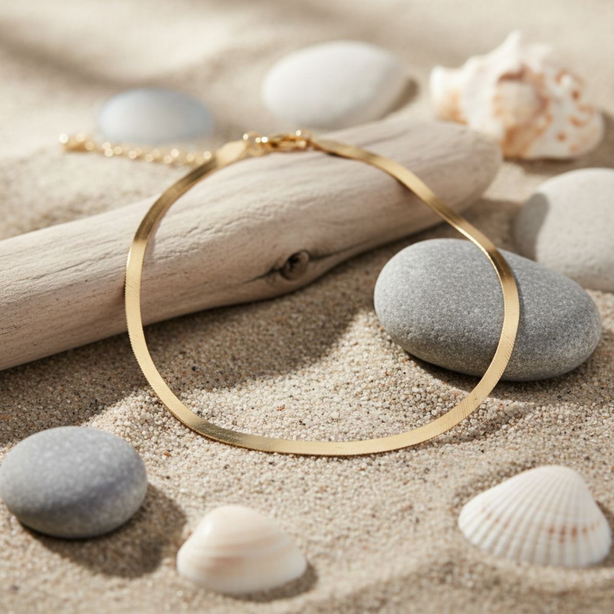 Elegant Flat Gold Chain Necklace - Adjustable Gold Choker