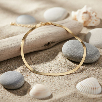 Elegant Flat Gold Chain Necklace - Adjustable Gold Choker