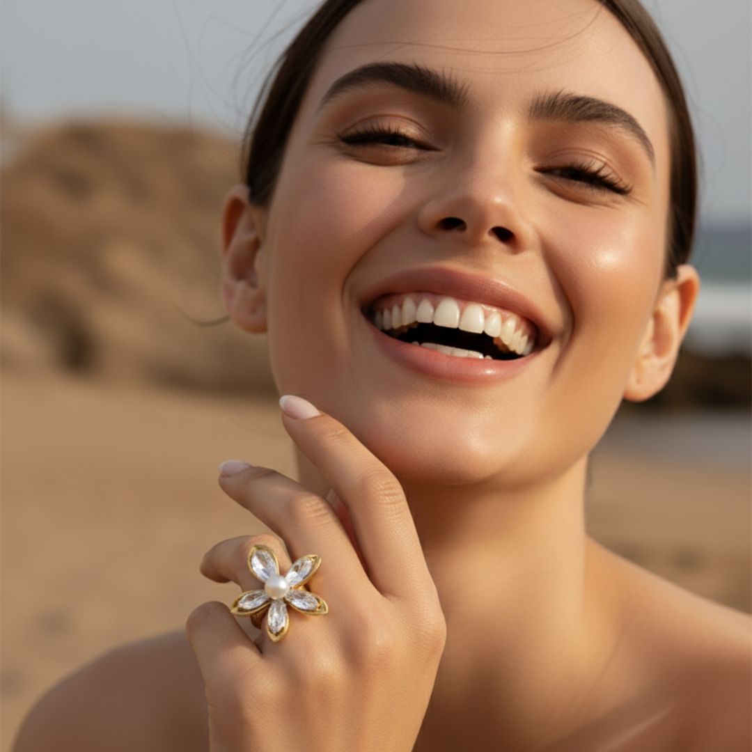 Elegant Flower Pearl Ring - Hypoallergenic Stainless Steel Jewelry for Sensitive Skin