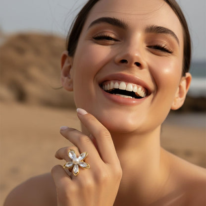 Elegant Flower Pearl Ring - Hypoallergenic Stainless Steel Jewelry for Sensitive Skin