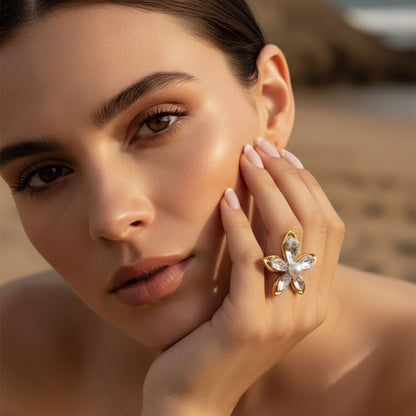 Elegant Flower Pearl Ring - Hypoallergenic Stainless Steel Jewelry for Sensitive Skin