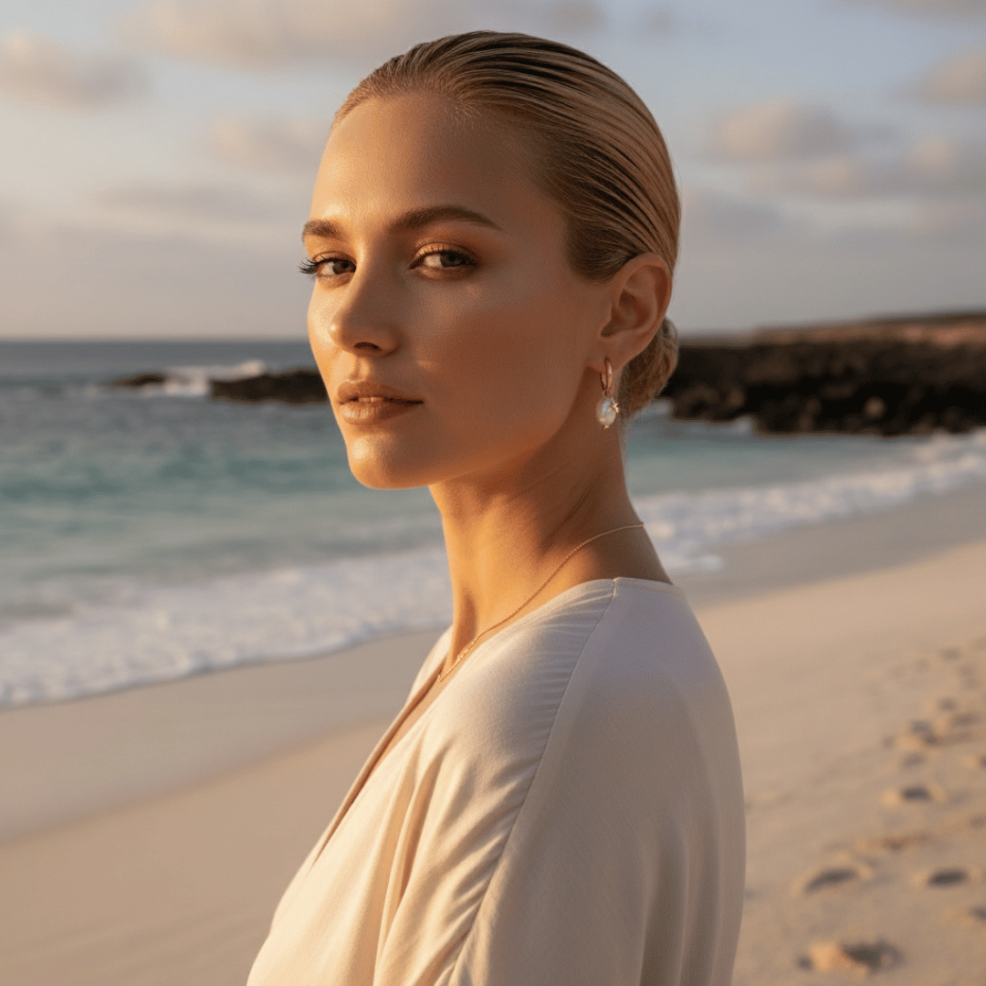 Elegant Freshwater Pearl Star Huggie Hoop Earrings in Gold