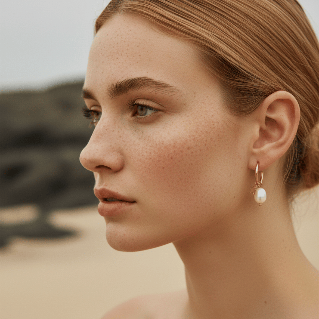 Elegant Freshwater Pearl Star Huggie Hoop Earrings in Gold