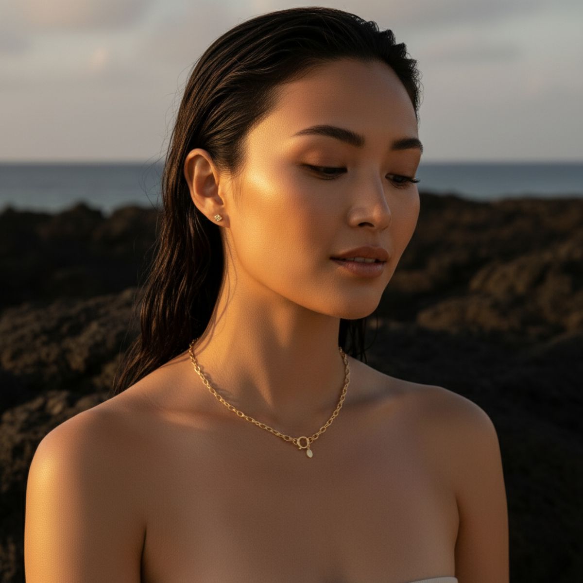 Elegant Gold Necklace -Stainless Steel Round Link Chain