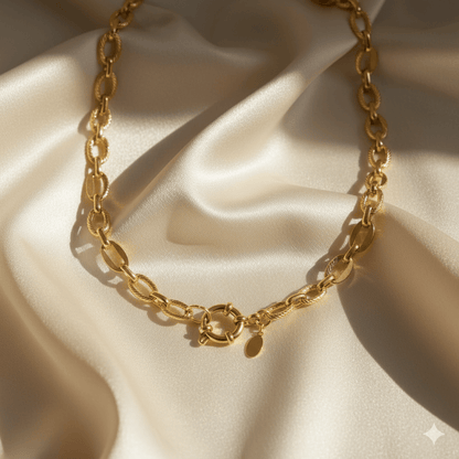 Elegant Gold Necklace -Stainless Steel Round Link Chain