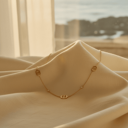 Elegant Gold Necklace with Adjustable Length & Stone Accents for Women