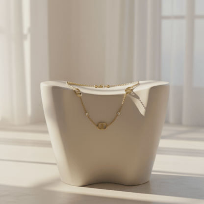 Elegant Gold Necklace with Adjustable Length & Stone Accents for Women