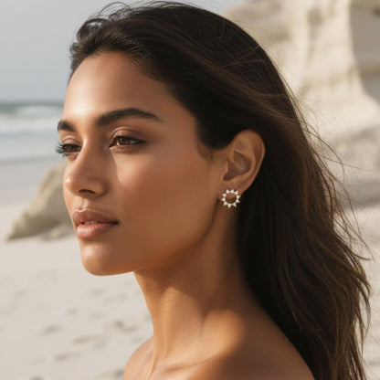 Sunburst Gold and Silver Stud Earrings