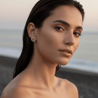 Sunburst Gold and Silver Stud Earrings