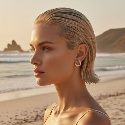 Sunburst Gold and Silver Stud Earrings