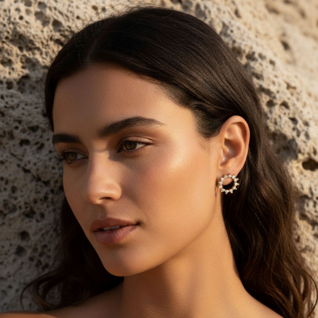 Sunburst Gold and Silver Stud Earrings