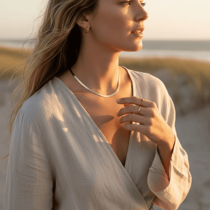 Elegant Gold Necklace - Adjustable Flat Chain Choker for Women