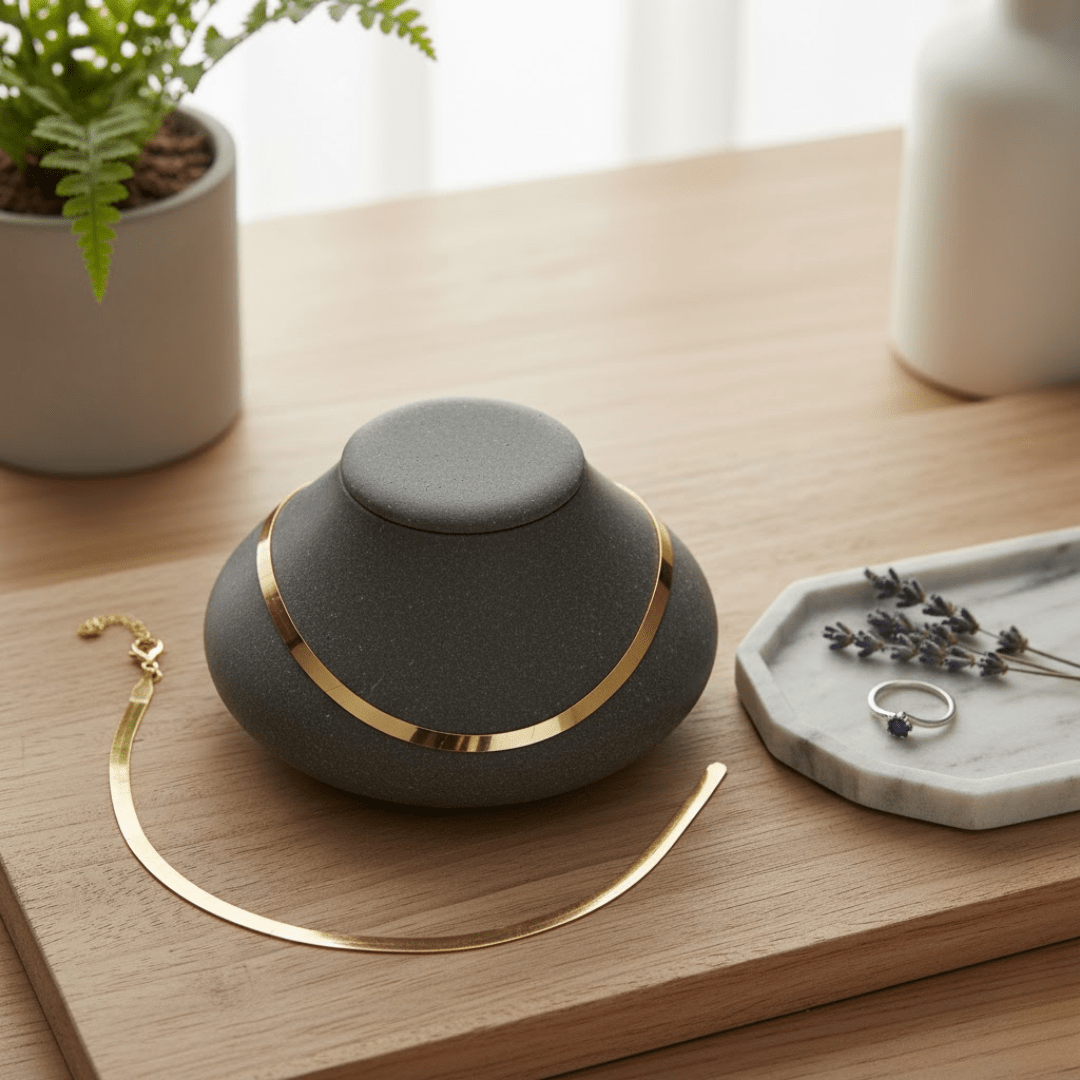 Elegant Gold Necklace - Adjustable Flat Chain Choker for Women