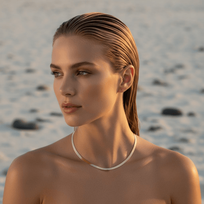 Elegant Gold Necklace - Adjustable Flat Chain Choker for Women