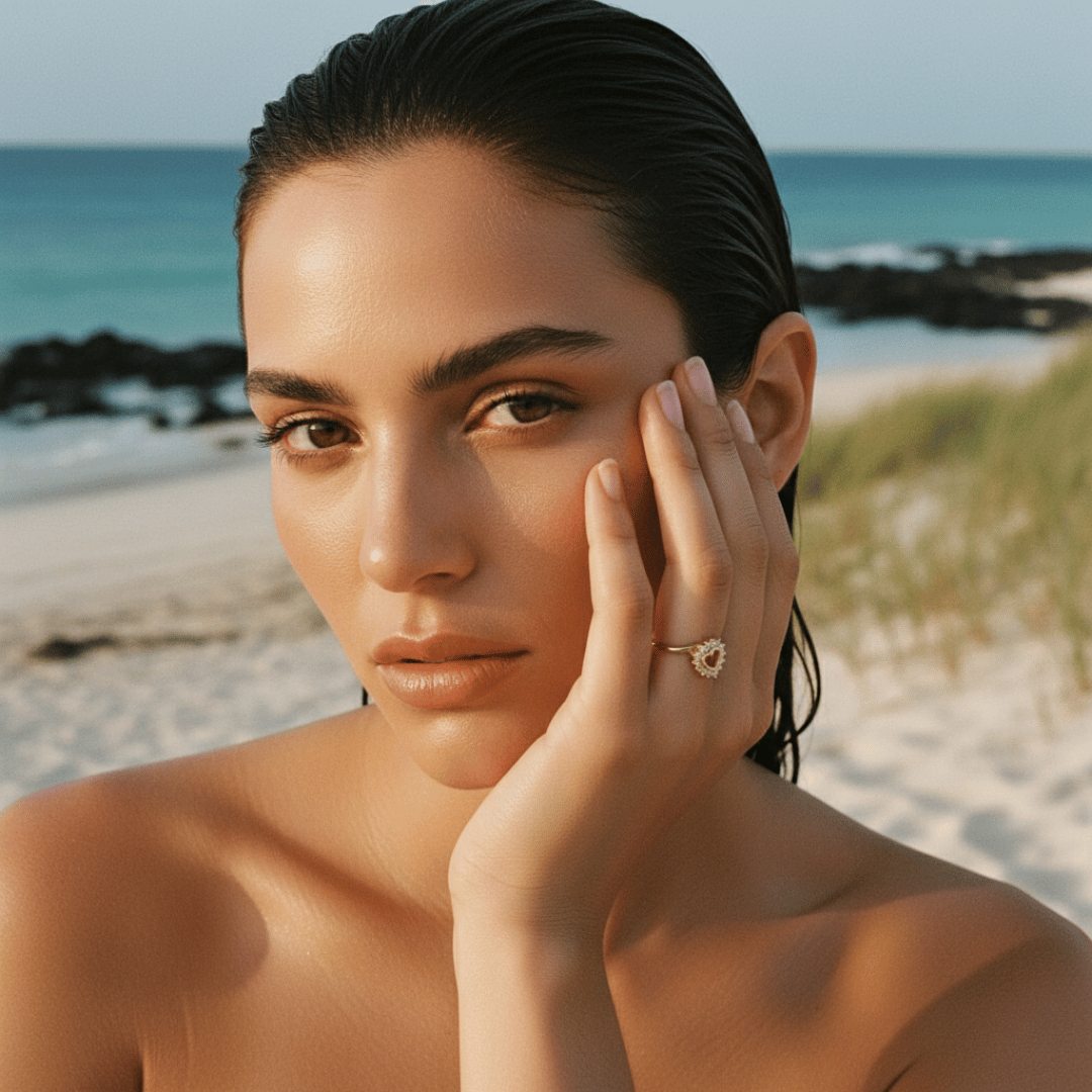 Elegant Heart-Shaped Ring - Gold Plated with Adjustable Fit & Cubic Zirconia