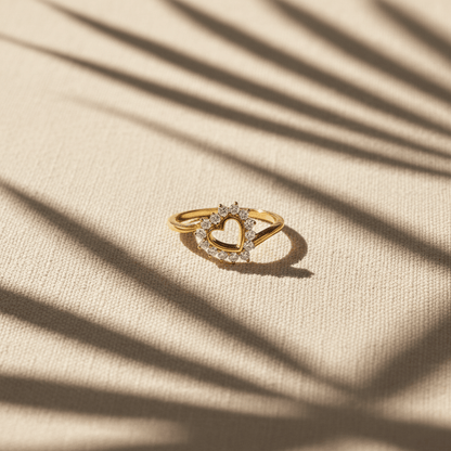 Elegant Heart-Shaped Ring - Gold Plated with Adjustable Fit & Cubic Zirconia