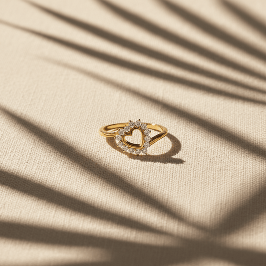 Elegant Heart-Shaped Ring - Gold Plated with Adjustable Fit & Cubic Zirconia