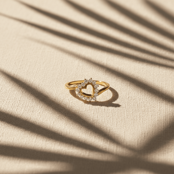 Elegant Heart-Shaped Ring - Gold Plated with Adjustable Fit & Cubic Zirconia