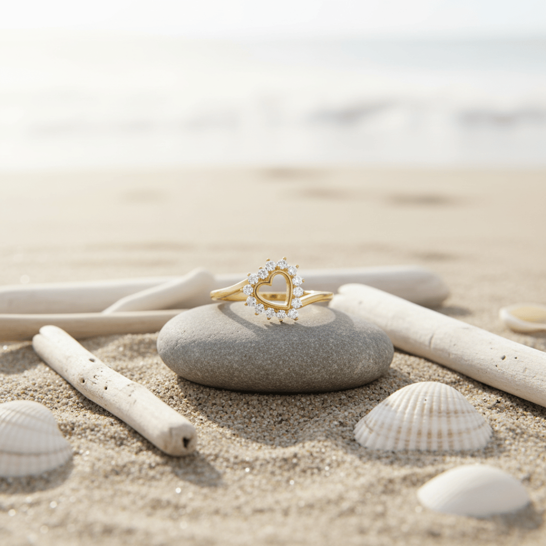 Elegant Heart-Shaped Ring - Gold Plated with Adjustable Fit & Cubic Zirconia