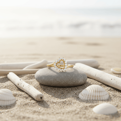Elegant Heart-Shaped Ring - Gold Plated with Adjustable Fit & Cubic Zirconia