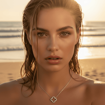 Elegant Hollow Diamond Flower Necklace - Waterproof Stainless Steel, Hypoallergenic