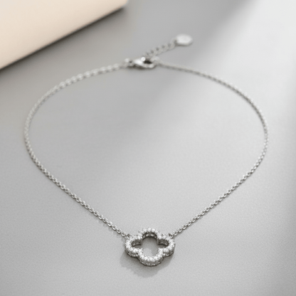 Elegant Hollow Diamond Flower Necklace - Waterproof Stainless Steel, Hypoallergenic