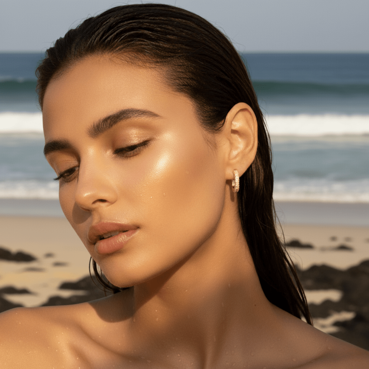 Beach Stone Gold Halo Hoops