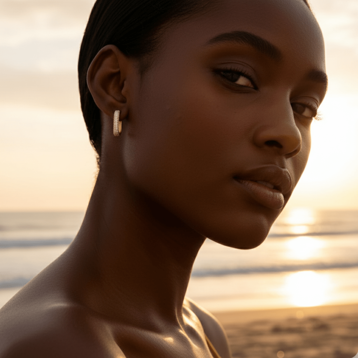 Beach Stone Gold Halo Hoops