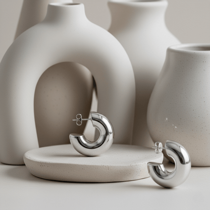 Elegant Medium Silver Hoop Earrings - Stylish, Versatile Accessory