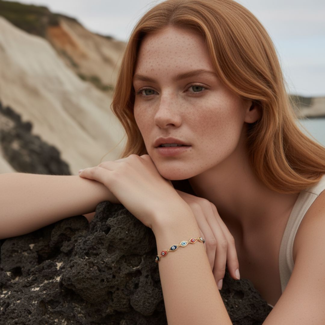 Elegant Multi-Color Evil Eye Bracelet - Gold-Filled