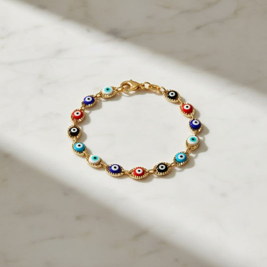 Elegant Multi-Color Evil Eye Bracelet - Gold-Filled