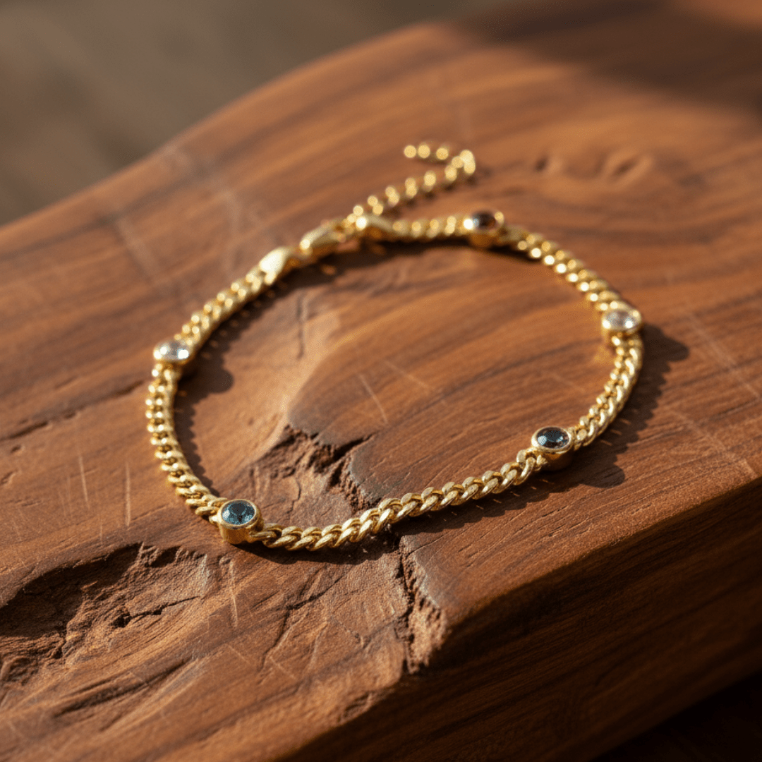 Elegant Multi Gem Bracelet - Gold Plated Brass and Lobster Clasp