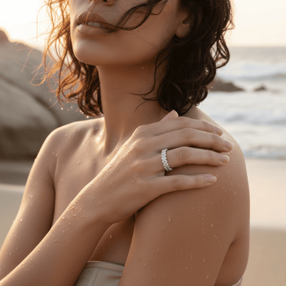 Elegant Oval Cut Eternity Ring - Gold or Rhodium Plated with Cubic Zirconia