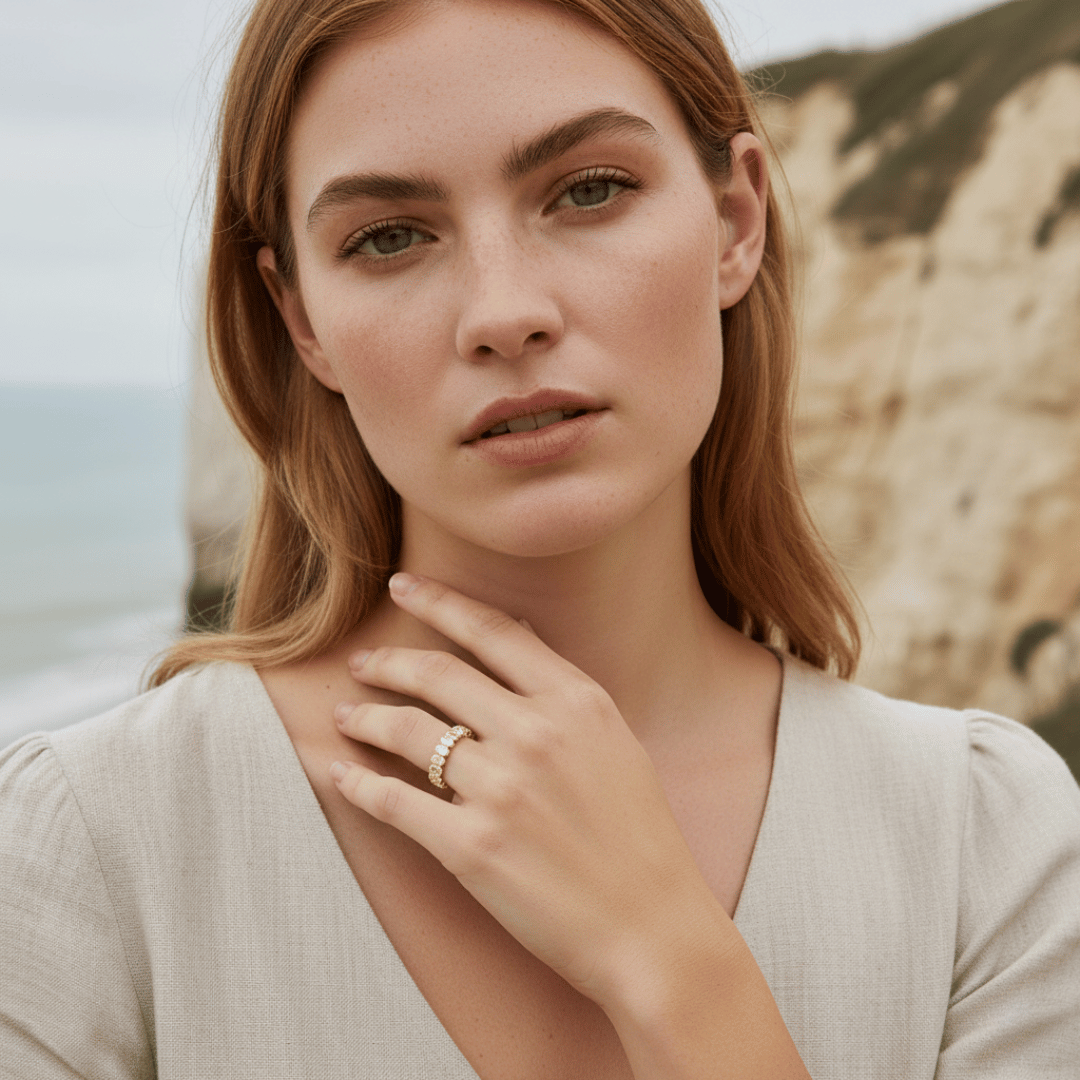 Elegant Oval Cut Eternity Ring - Gold or Rhodium Plated with Cubic Zirconia