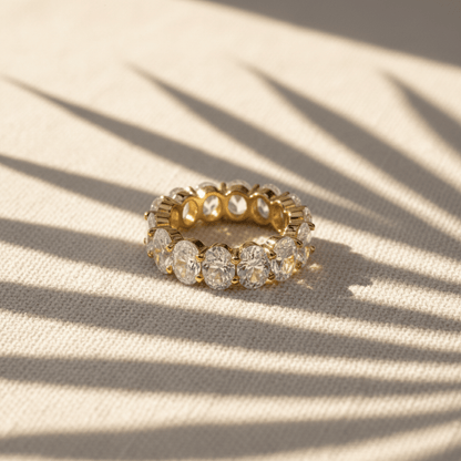 Elegant Oval Cut Eternity Ring - Gold or Rhodium Plated with Cubic Zirconia