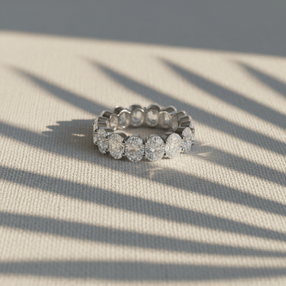 Elegant Oval Cut Eternity Ring - Gold or Rhodium Plated with Cubic Zirconia