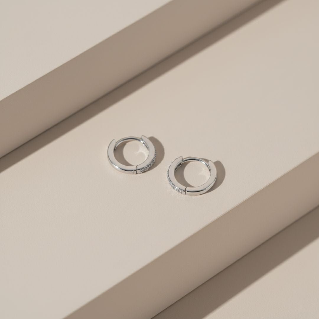 Elegant Pavé Huggie Earrings in Gold, Rose Gold or Rhodium - Hypoallergenic Sterling Silver with Cubic Zirconia