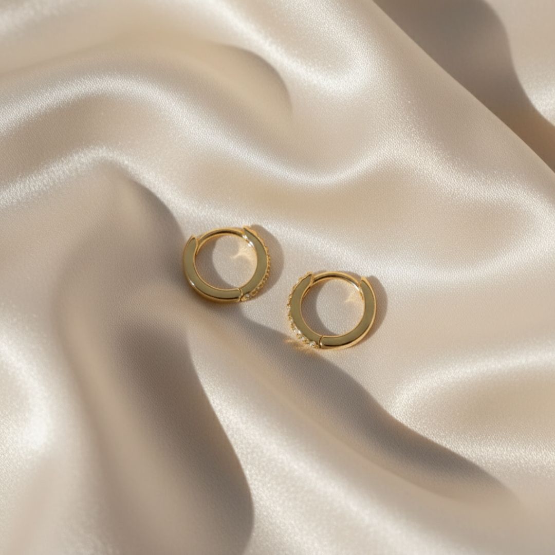 Elegant Pavé Huggie Earrings in Gold, Rose Gold or Rhodium - Hypoallergenic Sterling Silver with Cubic Zirconia