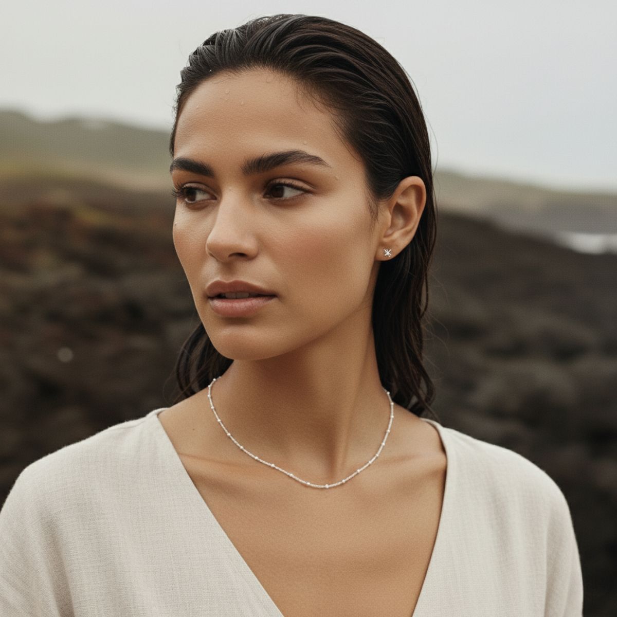 Gilded Seashore Silver Gold Beaded Necklace