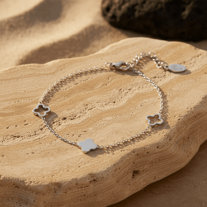 Elegant Silver Bracelet - Adjustable Stainless Steel Clover Design for Versatile Style