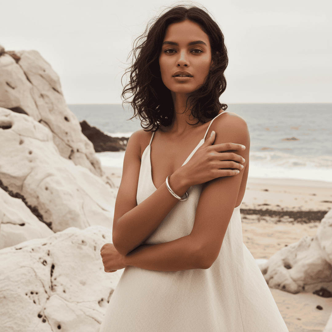 Sea-Worn Silver Gold Bangle Bracelet