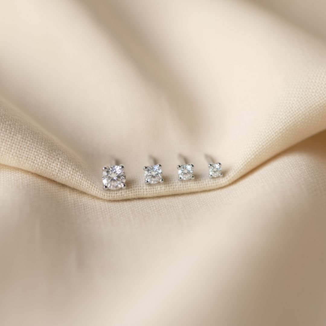 Solitaire Gold and Silver Stud Earrings