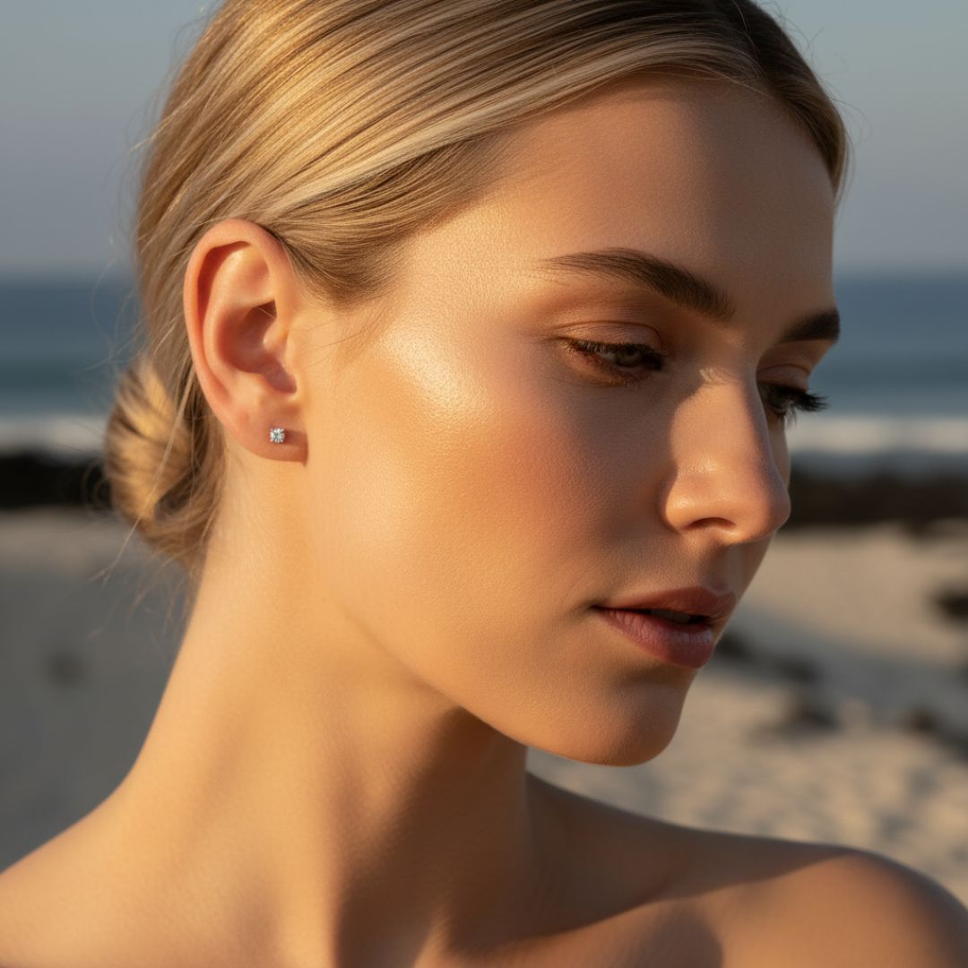 Solitaire Gold and Silver Stud Earrings