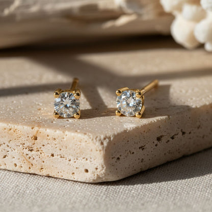 Solitaire Gold and Silver Stud Earrings