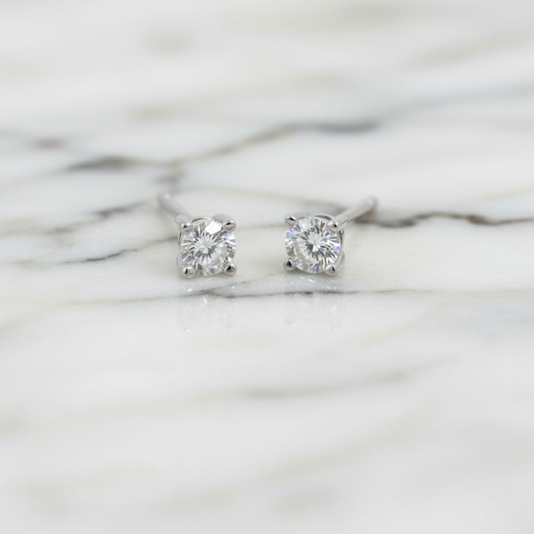 Solitaire Gold and Silver Stud Earrings