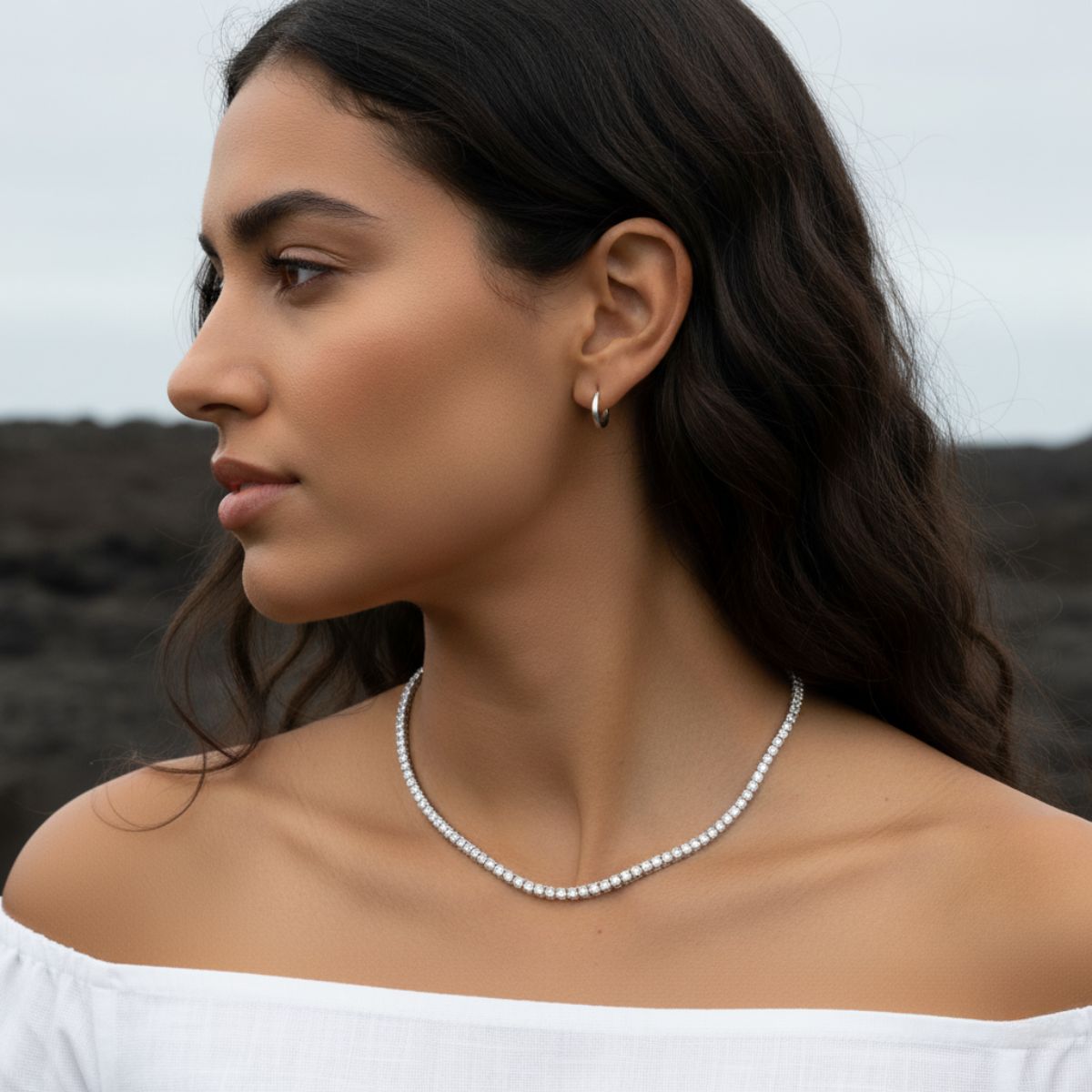 Elegant Tennis Necklace - Gold or Rhodium Plated with Cubic Zirconia